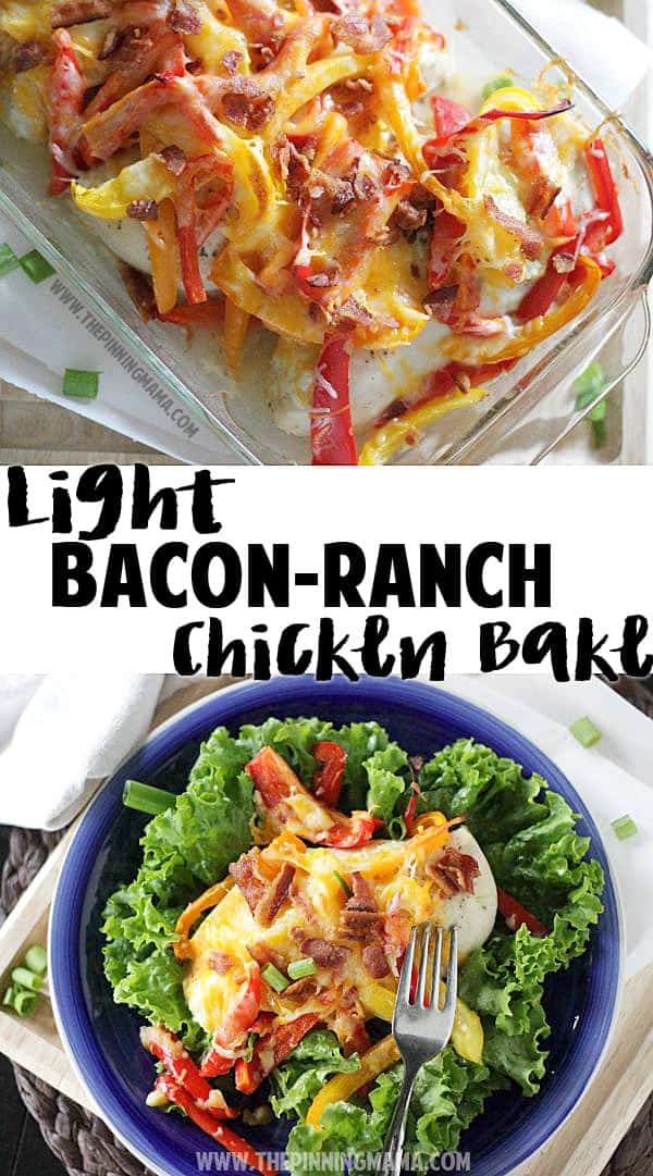 A light version of the Bacon Ranch Chicken Bake pinned over 150,000 times! Delicious one dish dinner recipe!