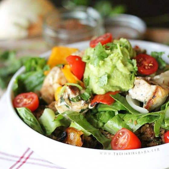 Get your burrito fix while on the Whole30 diet with this crazy good Fajita Burrito Bowl made with mexican cauliflower rice. Gluten Free, dairy free, and Paleo recipe.
