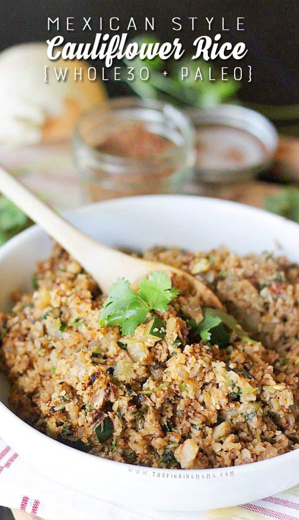 Paleo Mexican Style Cauliflower Rice Recipe - Get your mexican food fix while you are eating Paleo!