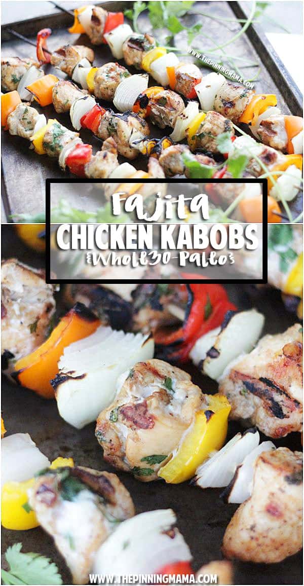 Paleo Fajita Kabobs on the grill. This is perfect for when we have company because everyone can customize their own!