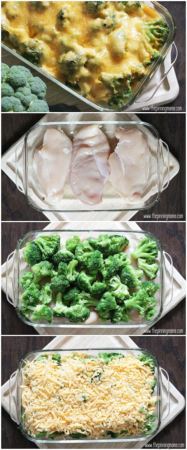 Broccoli & Cheddar Cheese! My FAVORITE flavor combo!!! This easy Broccoli Cheese Chicken Bake recipe can be prepped in 10 minutes!!