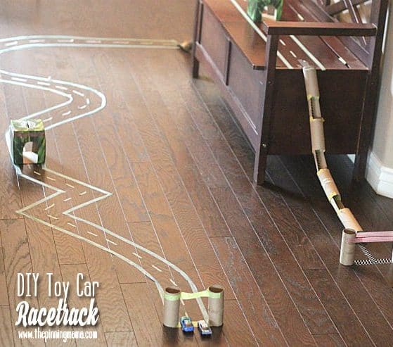 Such a GREAT idea! My kids would love this rainy day activity! DIY hot wheels race track!