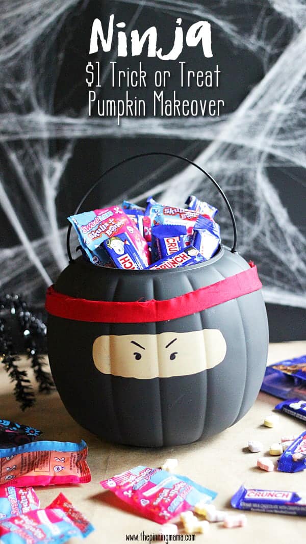 In only 4 steps transform your orange $1 halloween pumpkin into a cool ninja pumpkin!
