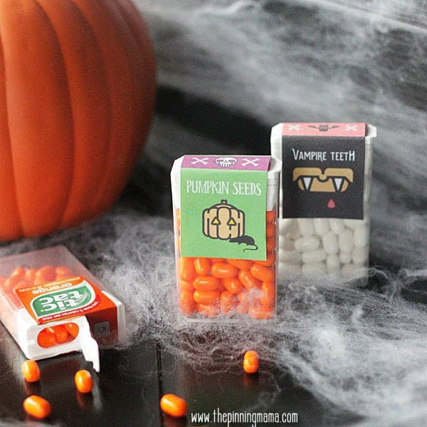Halloween Printables - Pumpkin Seeds and Vampire Teeth Tic Tac Labels.  Too cute!