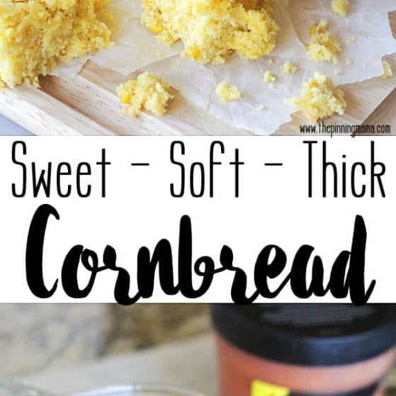 This sweet cornbread recipe is exactly what I have been looking for! It is thick and super soft- not even a little dry and crumbly. I will be making this for YEARS to come!
