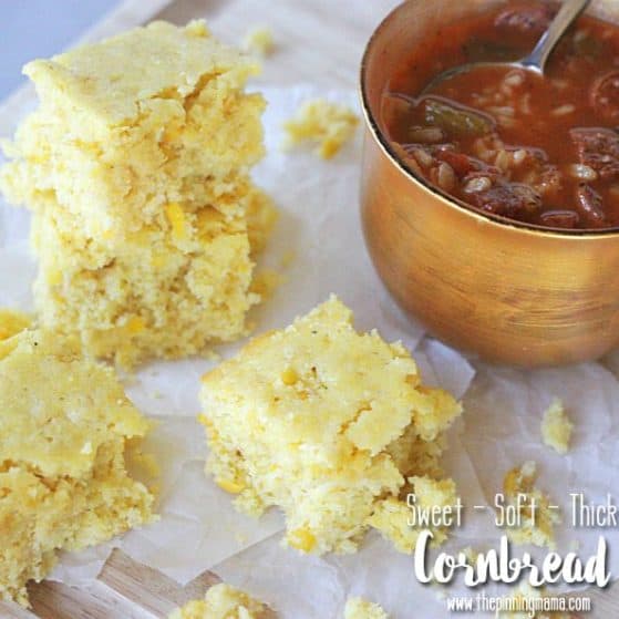 The perfect thick, soft, and sweet cornbread recipe. Made with 3 simple ingredients the creamed corn makes a world of difference!