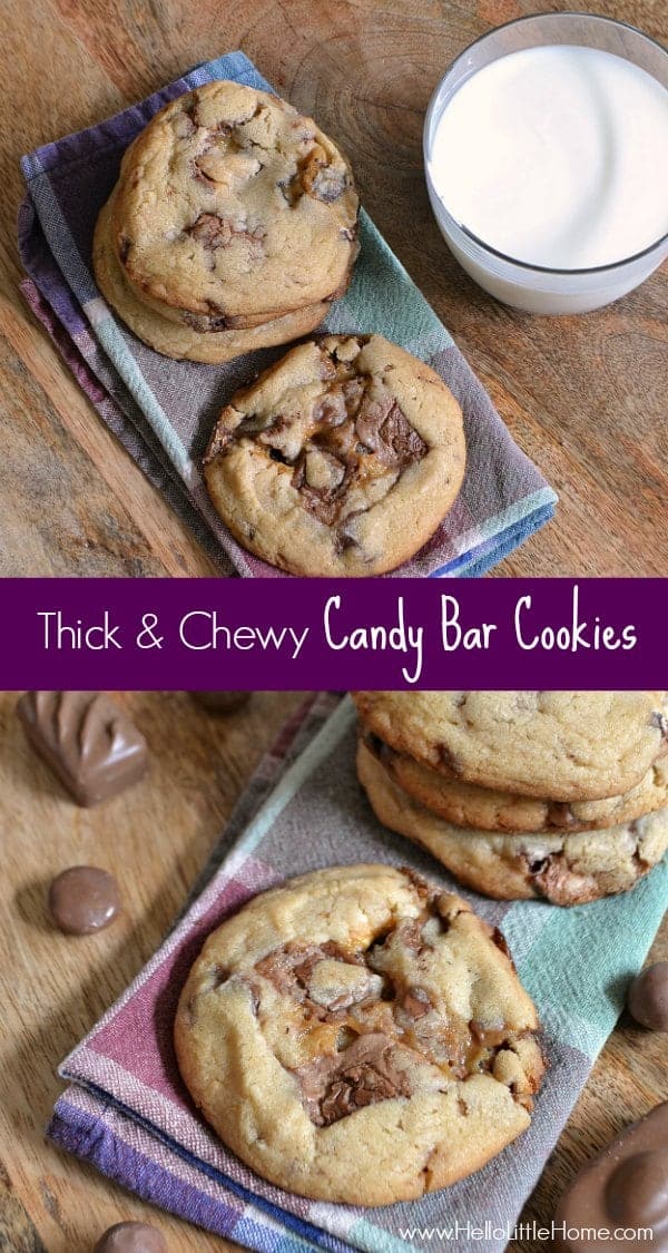 Fill these Thick and Chewy Candy Bar Cookies with your favorite sweets! | Hello Little Home