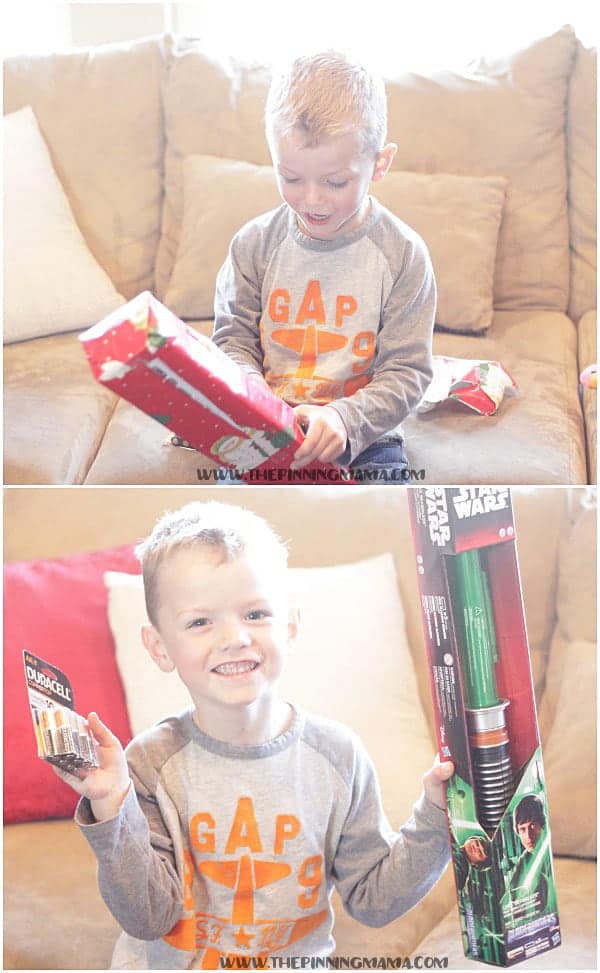 Wrap the batteries and put them under the tree with a clue for a scavenger hunt to find the gift that goes with it.  One of the traditions our kids MOST look forward to each year at Christmas!