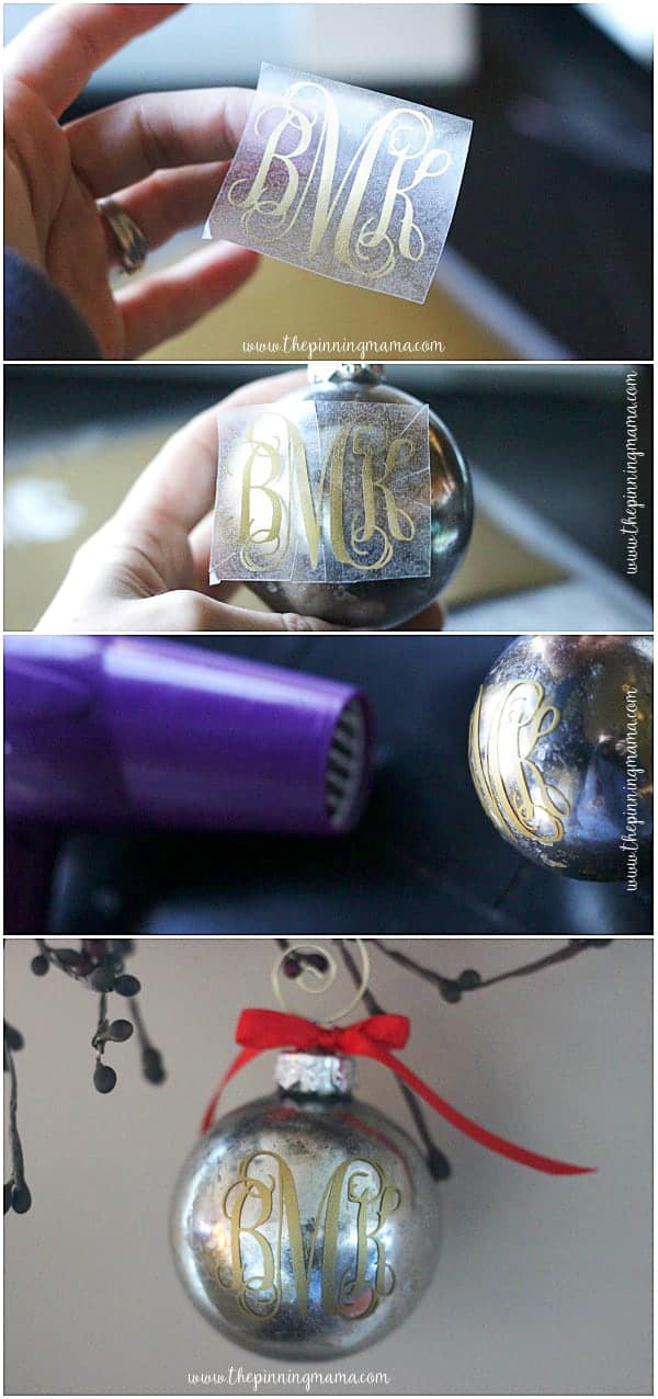 DIY Custom Monogram Mercury Glass Christmas Ornament - This would be perfect for a teacher gift! It only takes about 5 minutes to make!