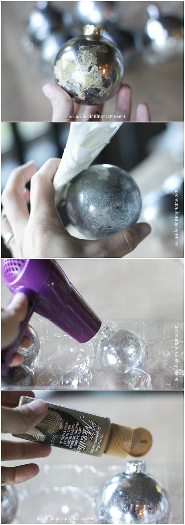 How to get a mercury glass finish - step by step tutorial. Very easy craft for Christmas!
