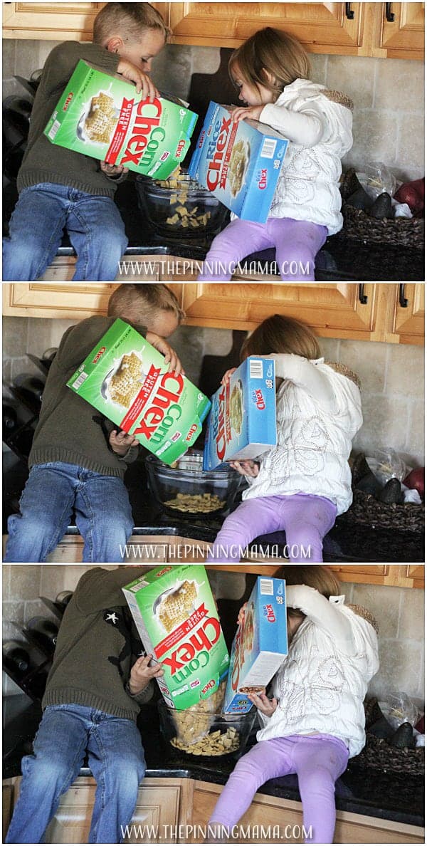 Chex mix is the perfect holiday recipe for kids to help make! Only 6 easy ingredients and throw it in the microwave.