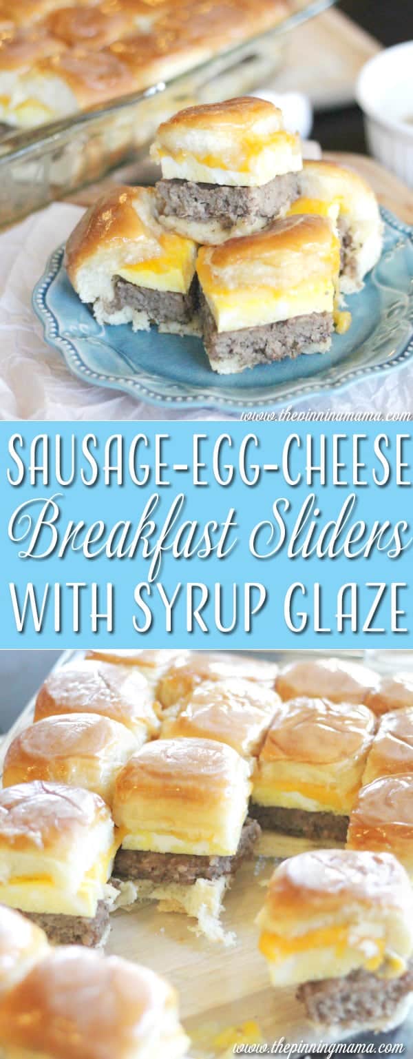Sausage egg and cheese breakfast slider sandwiches with syrup glaze! HOLY YUM! We are making this for Christmas breakfast.