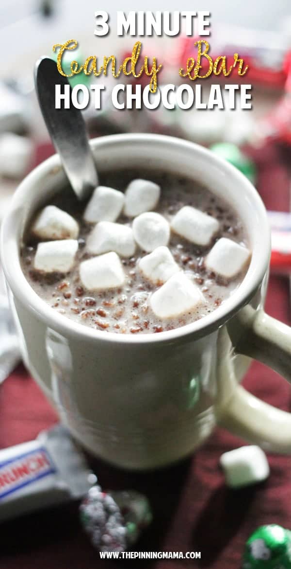 This hot chocolate recipe is so simple to make the kids can do it on their own!  Total bonus it uses up the leftover candy!