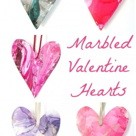 marbled hearts made from plastic tubs