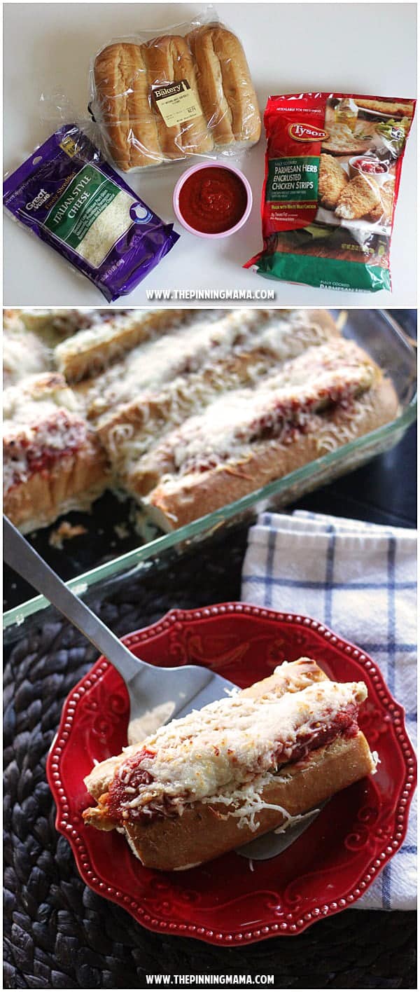 Easy Chicken Parmesan Sandwich recipe - Seriously delicious and super easy dinner idea with only 4 ingredients! My kids love it when I make this every time!