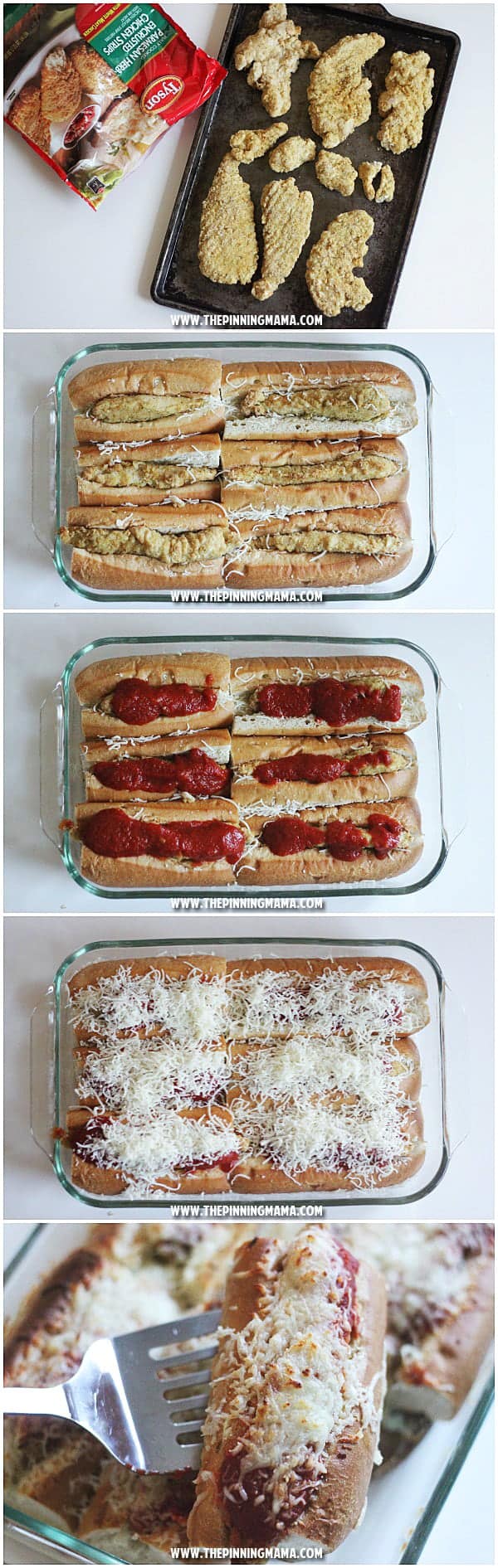 CHICKEN PARM SUB BAKE recipe- Such a great idea for a party! Just minutes of prep for enough to feed a crowd! I think this is perfect for our Super Bowl Party!