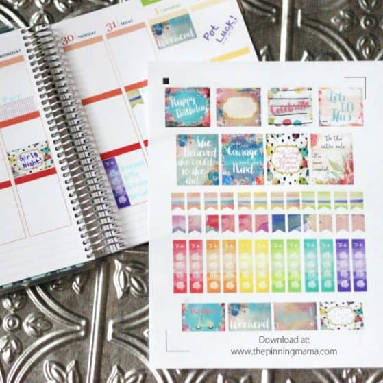 Free Erin Condren Planner Stickers- These watercolor stickers are TO-DIE-FOR! Free Silhouette CAMEO print and cut file and image file.