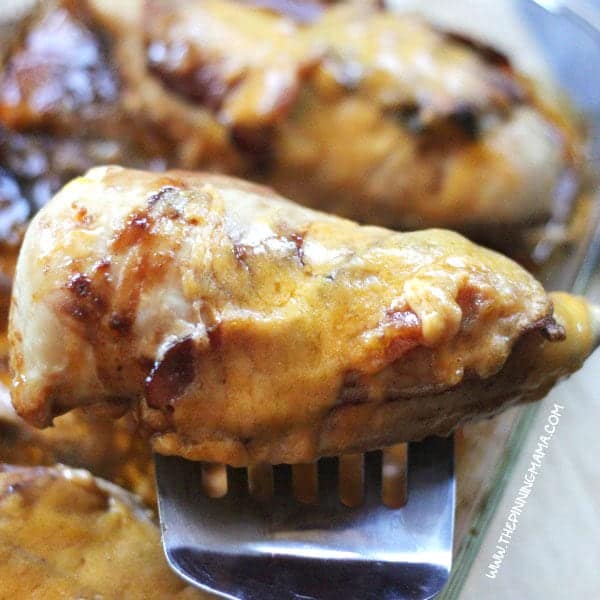 EASY BARBECUE BACON CHICKEN BAKE Recipe - Easy + Delicious = My favorite kind of recipe. One pan and 4 ingredients. It doesn't get much better than this for an easy weeknight dinner that the whole family will love!