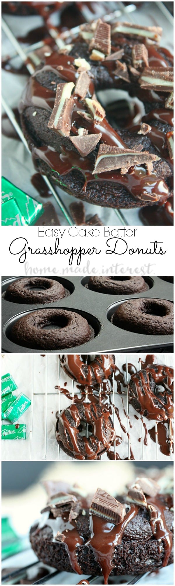 These grasshopper donuts are just the right mix of chocolate and mint. This is an easy dessert (or breakfast!) recipe for St. Patrick’s day!