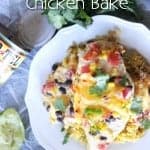 5 ingredients + 1 Pan = Easy dinner everyone will love! Easy queso chicken bake. Rotel and velveeta over chicken breast with corn, black beans. Seriously what's not to love?!