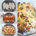 One Dish QUESO Chicken Bake recipe - This easy chicken dinner can be prepped and in the oven in 5 minutes flat. And we LOVE Ro-tel cheese dip!