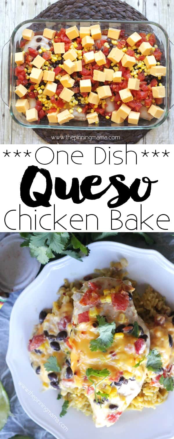 Queso Chicken Bake Recipe - This dinner recipe is so easy you can have it from the fridge to the oven in 10 minutes! And wow is it good! Rotel queso dip was always my favorite!!