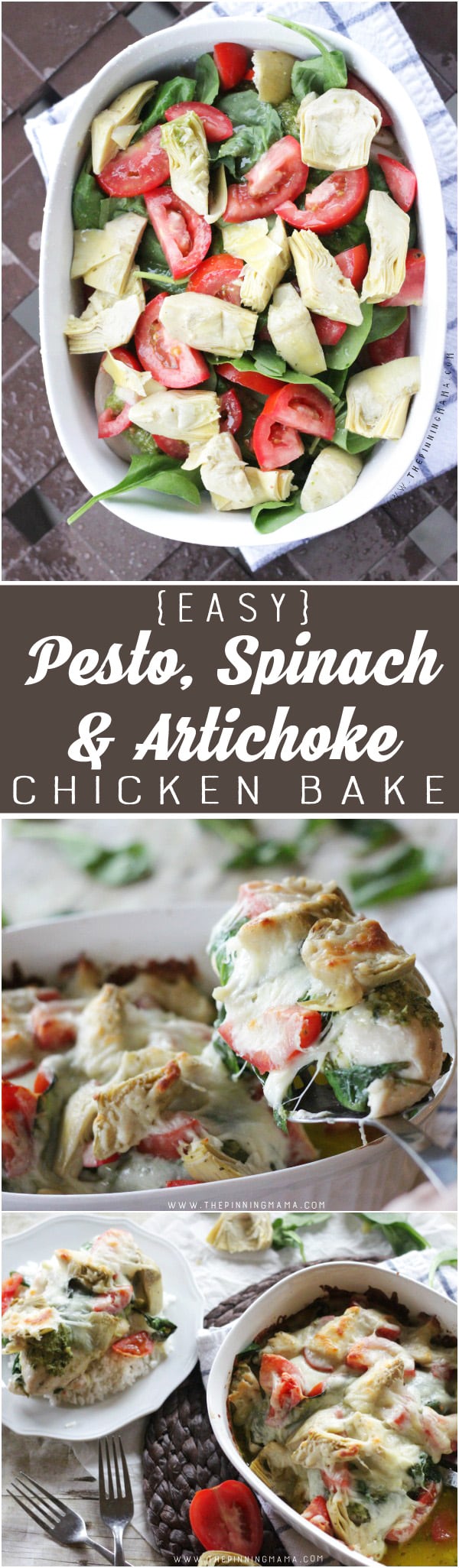 Easy Pesto, Spinach & Artichoke Chicken Bake - Make this 