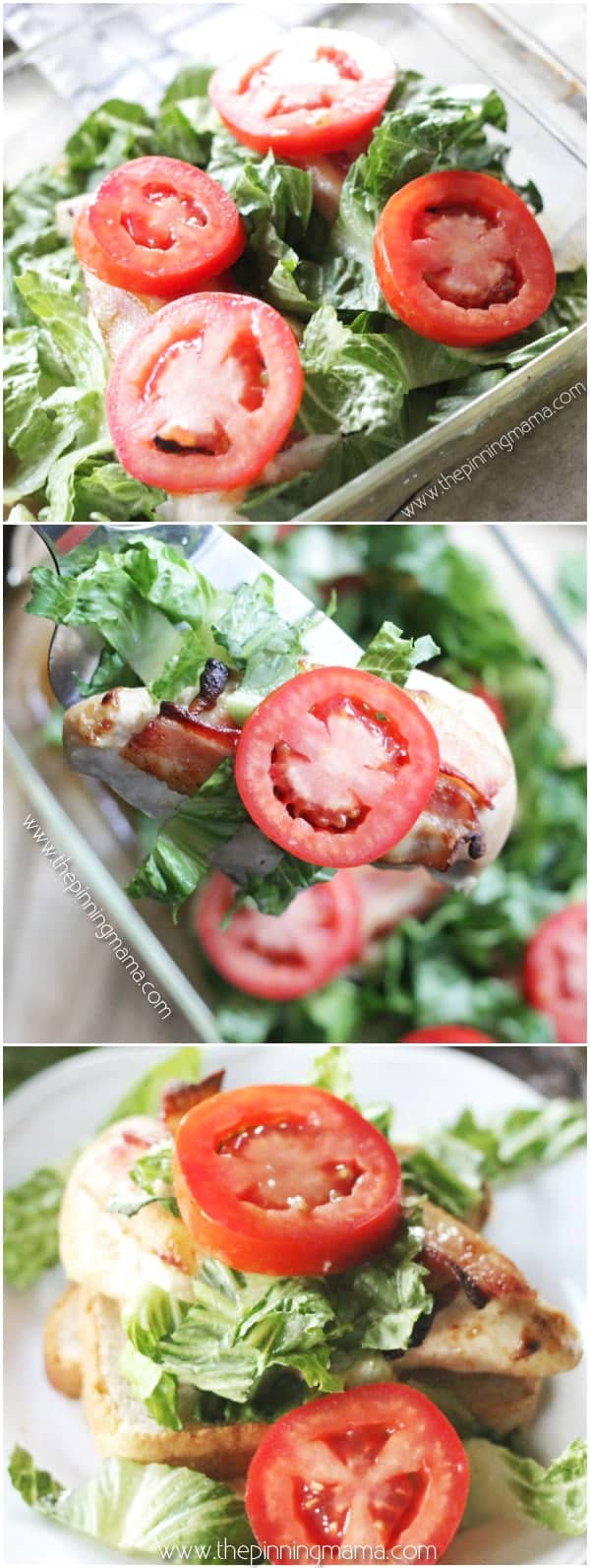 Quick + Easy + Healthy = BEST DINNER EVER! BLT Chicken Bake - Bacon, lettuce, tomato and ranch layered onto wholesome chicken breast. YUM!