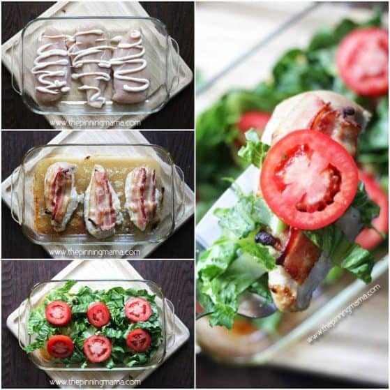 Quick + Easy + Healthy = BEST DINNER EVER! BLT Chicken Bake - Bacon, lettuce, tomato and ranch layered onto wholesome chicken breast. YUM!