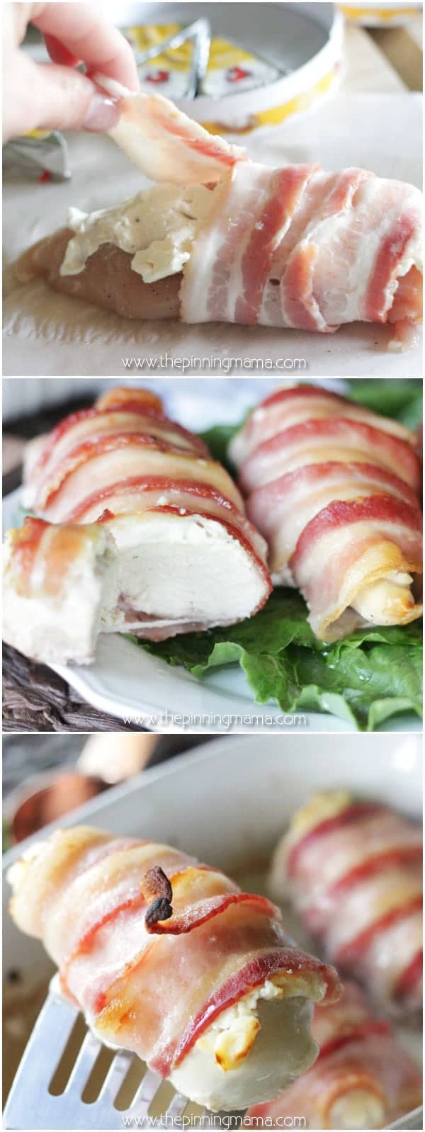 You won't believe how easy this dinner is to make! It looks so fancy but has only 4 ingredients and takes minutes to prep! Bacon wrapped creamy asiago chicken bake recipe. Delicious!