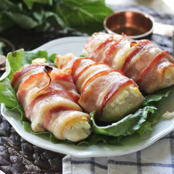 Quick and easy chicken dinner recipe - Bacon wrapped creamy asiago chicken.  So easy to make and so delicious!