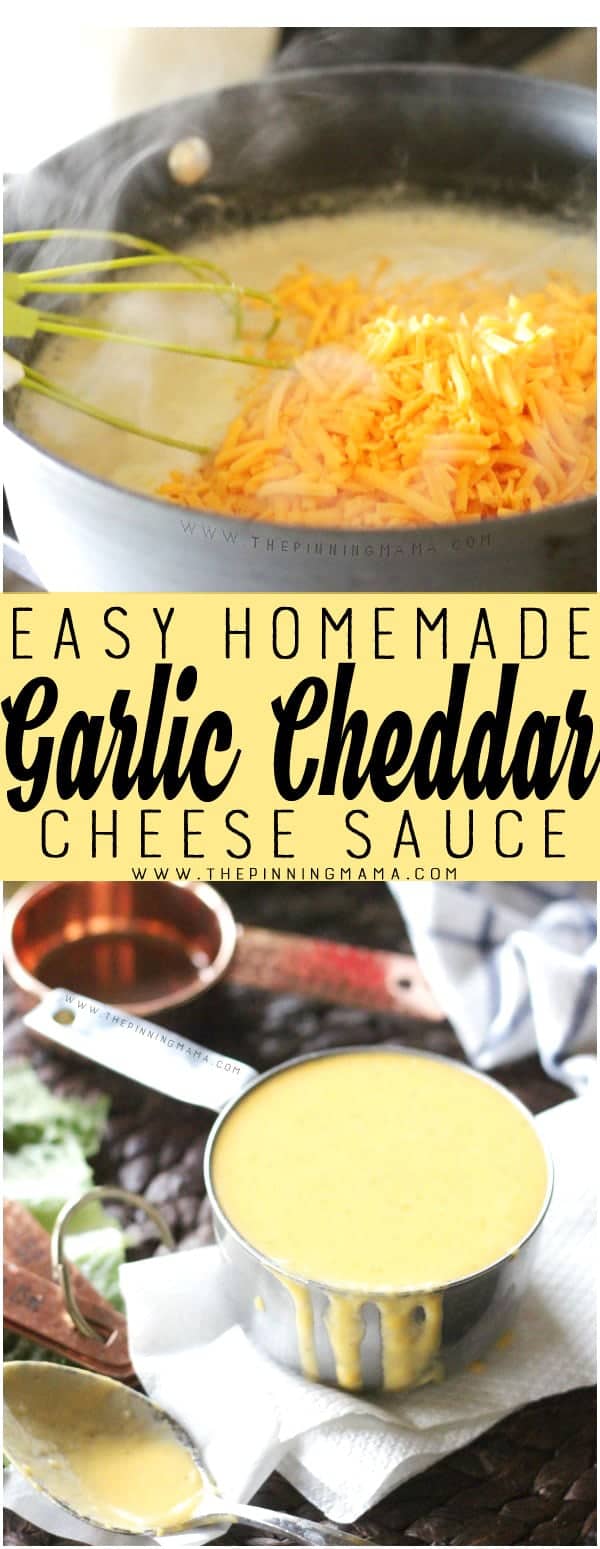 This recipe homemade garlic cheddar cheese sauce is easier than you would think! My kids will eat any vegetable when I put this on top!