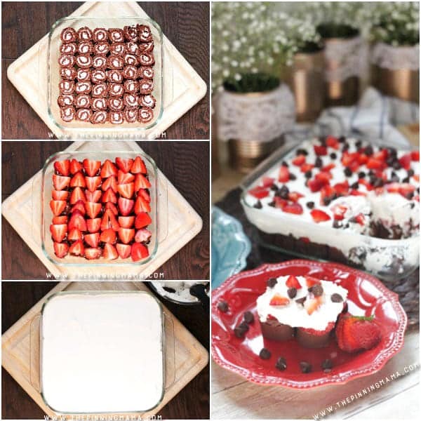 Super simple dessert idea! No Bake Strawberries & Cream Chocolate Cake