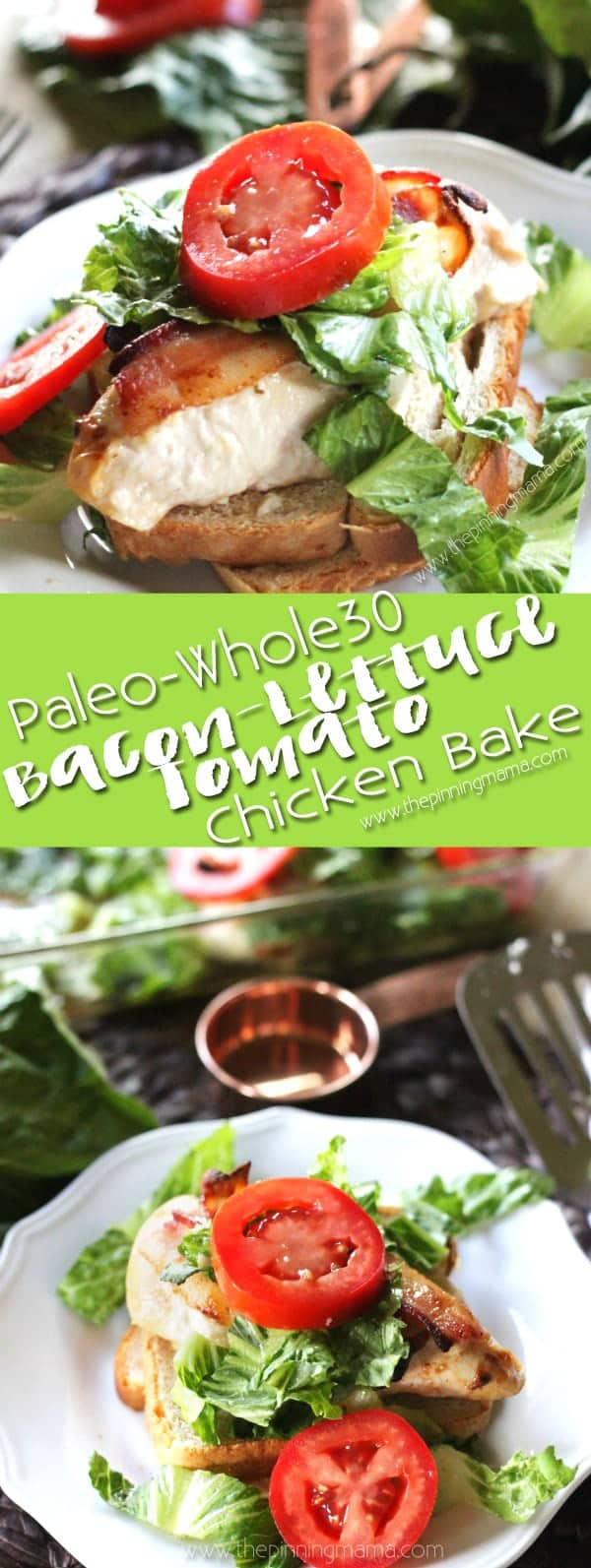 BLT Chicken Bake Recipe - Quick and easy chicken dinner, so delicious AND Paleo + Whole30 compliant recipe. I love it when I can find quick recipes because so many seem to take hours to get onto the table! Dairy free, grain free low carb dinner idea!