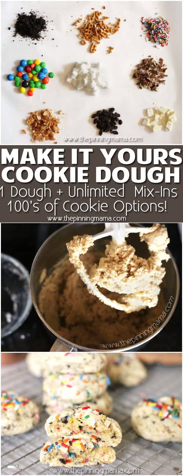 You can add anything and everything to these cookies! You start with a basic cookie dough and then get creative with what you mix in to make your favorite flavor combos! Some of ours are Oreo Sprinkle cookies, Smore's Cookies, Cranberry white chocolate cookies, etc