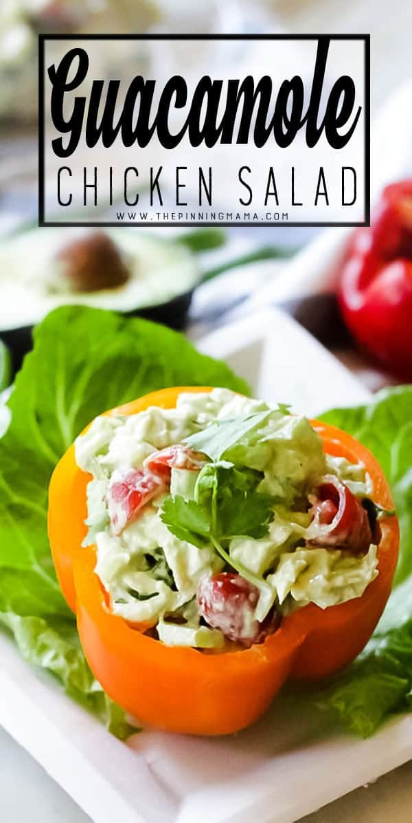 If you LOVE Guacamole, you can't miss this recipe! Guacamole Chicken Salad combines everything delicious from your favorite appetizer into creamy chicken salad to make it a fantastic easy lunch idea!