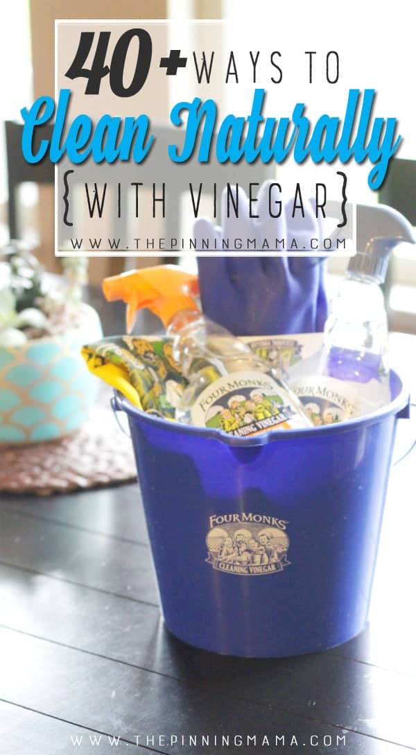Great list of ways to clean with Vinegar in your home! Cleaning list for kitchen, bathroom, and other areas of your home. keep things clean more naturally and easily!
