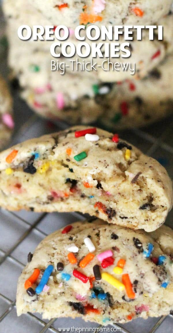 Oreo Confetti Cookie Recipe - These cookies are soft, thick, and chewy and stuffed with bits of oreos and colorful sprinkles for fun! Kids devour them!