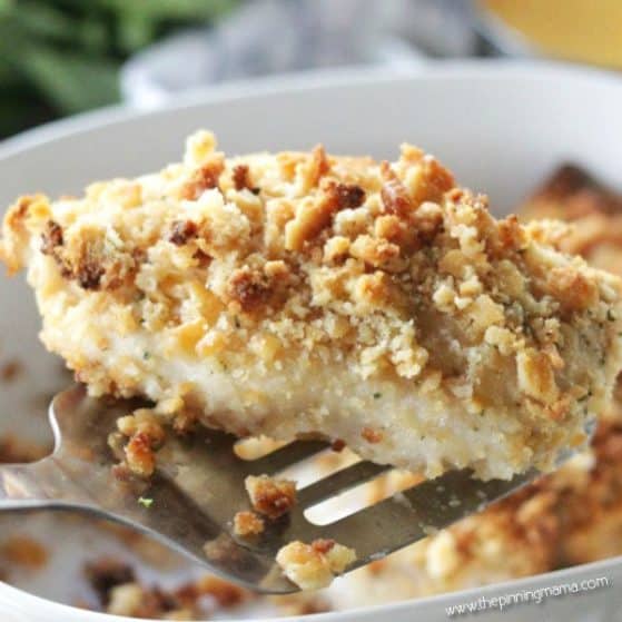 Ritz Cracker Chicken Bake Recipe - You will LOVE this recipe! So quick and easy and kids and adults love it! It tastes like comfort food but you can make it in just a few minutes and everyone always cleans their plate and asks for seconds!!