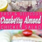 My go to chicken salad recipe! Cranberry Almond chicken salad is a classic recipe that people just love! It is perfect for a brunch, bridal or baby shower, and something that you might just want to keep in the fridge for lunch every day!