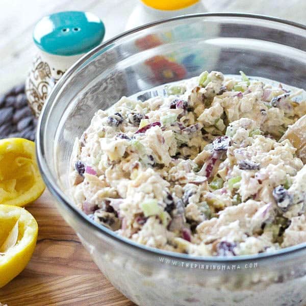 My favorite chicken salad recipe - perfect to serve for brunch, baby shower, wedding or bridal shower, or any event.  People will be asking for the recipe left and right so be careful!