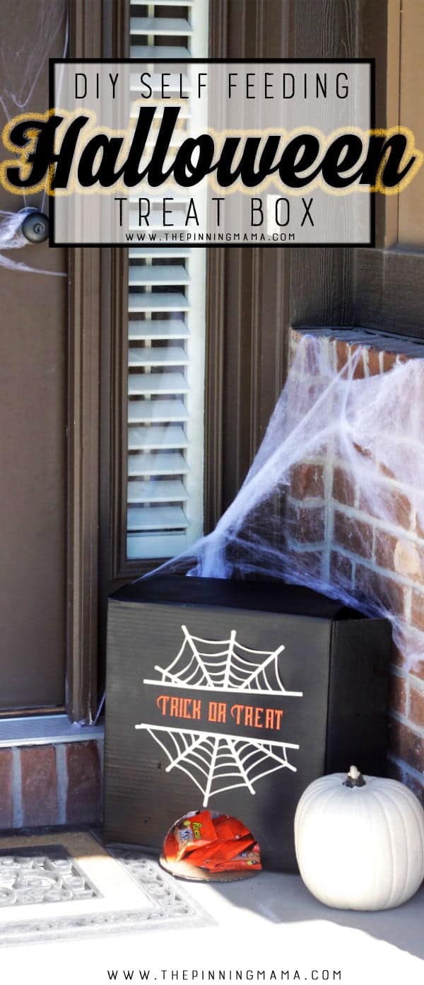 If you aren't home on Halloween - This is the BEST idea! Make this treat box with just a cardboard box, paint and a box cutter!