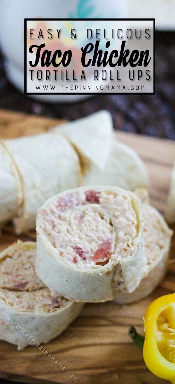 Creamy Taco Roll Ups recipe - This makes a great appetizer idea and is ONLY 5 INGREDIENTS and takes just a few minutes to put together. Perfect for game day, tailgates or even for something fun to put into a lunchbox for school or work.