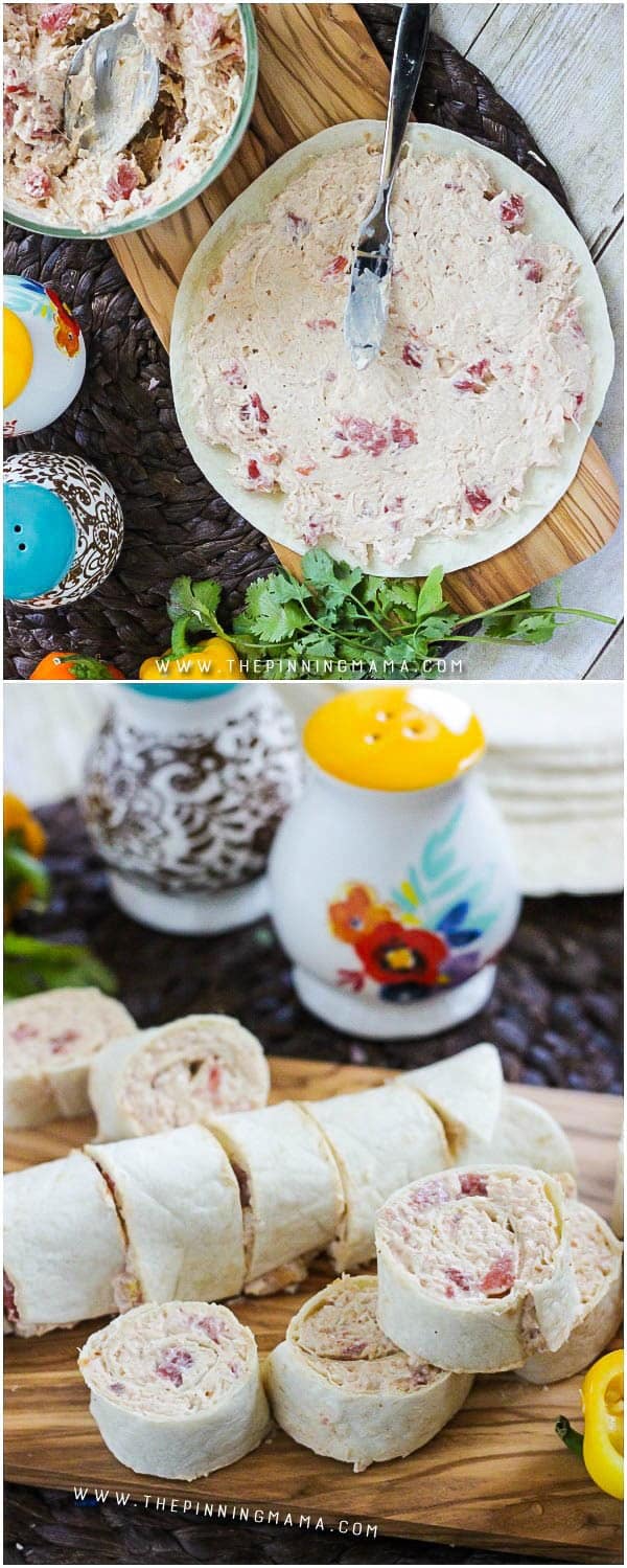 Creamy Taco Roll Ups recipe - This makes a great appetizer idea and is ONLY 5 INGREDIENTS and takes just a few minutes to put together. Perfect for game day, tailgates or even for something fun to put into a lunchbox for school or work.