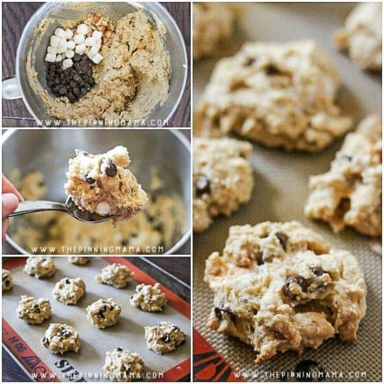 Soft, Thick & Chewy Smores Cookie Recipe- Filled with rich chocolate, yummy graham cracker crumbs and ooey, gooey marshmallows this cookie recipe will be a family favorite in no time!