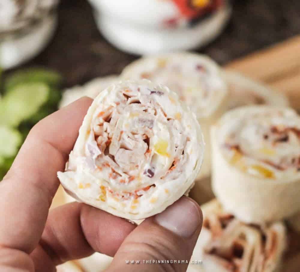 Perfect for a baby or bridal shower! Turkey ranch pinwheels recipe! These are quick, easy and perfectly bit sized for serving guests!