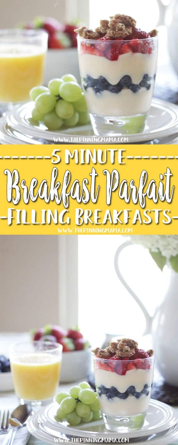 Breakfast Yogurt Parfait : Fast Healthy Breakfast Idea - A total of six 5 minute breakfast ideas that you and your kids will love! Check out all the other ideas for lots of great quick breakfast ideas!