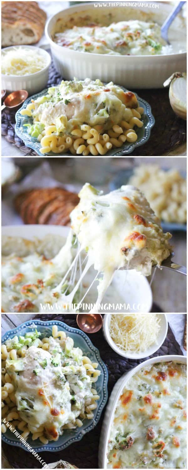Broccoli Alfredo Chicken Bake Recipe: Easy + Delicious = Perfect dinner!! Only one dish and a few ingredients and you come out with a hot fresh super delicious dinner. This Easy Broccoli Alfredo Chicken Bake Recipe is perfect when you are looking for easy weeknight dinner ideas. Add this to your weekly meal plan!