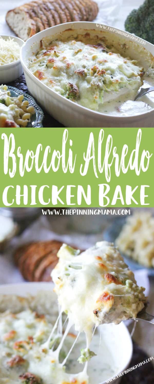 Easy + Delicious = Perfect dinner!! Only one dish and a few ingredients and you come out with a hot fresh super delicious dinner. This Easy Broccoli Alfredo Chicken Bake Recipe is perfect when you are looking for easy weeknight dinner ideas. Add this to your weekly meal plan!