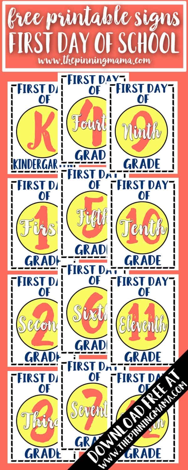 These are SO cute! Free Printable First Day of School Signs - Pre-K through 12th grade! Use these for the cutest first day of school photos!